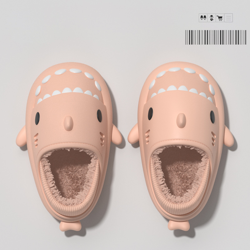 Adultos Fondo suave tiburón algodón zapatillas mujer pareja Eva felpa zapatos de algodón invierno impermeable grueso felpa inferior felpa hombres 8733