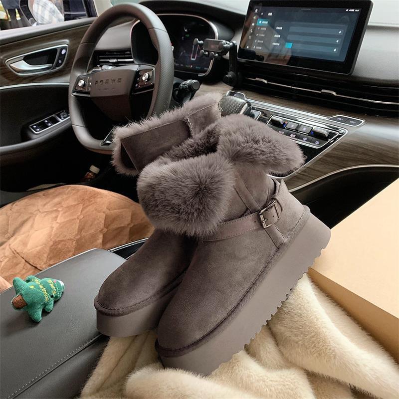 Nuevo tipo de botas de nieve para mujeres 2026 invierno pequeño con una base gruesa de lana gruesa zapatos de algodón corto del noreste para mujeres