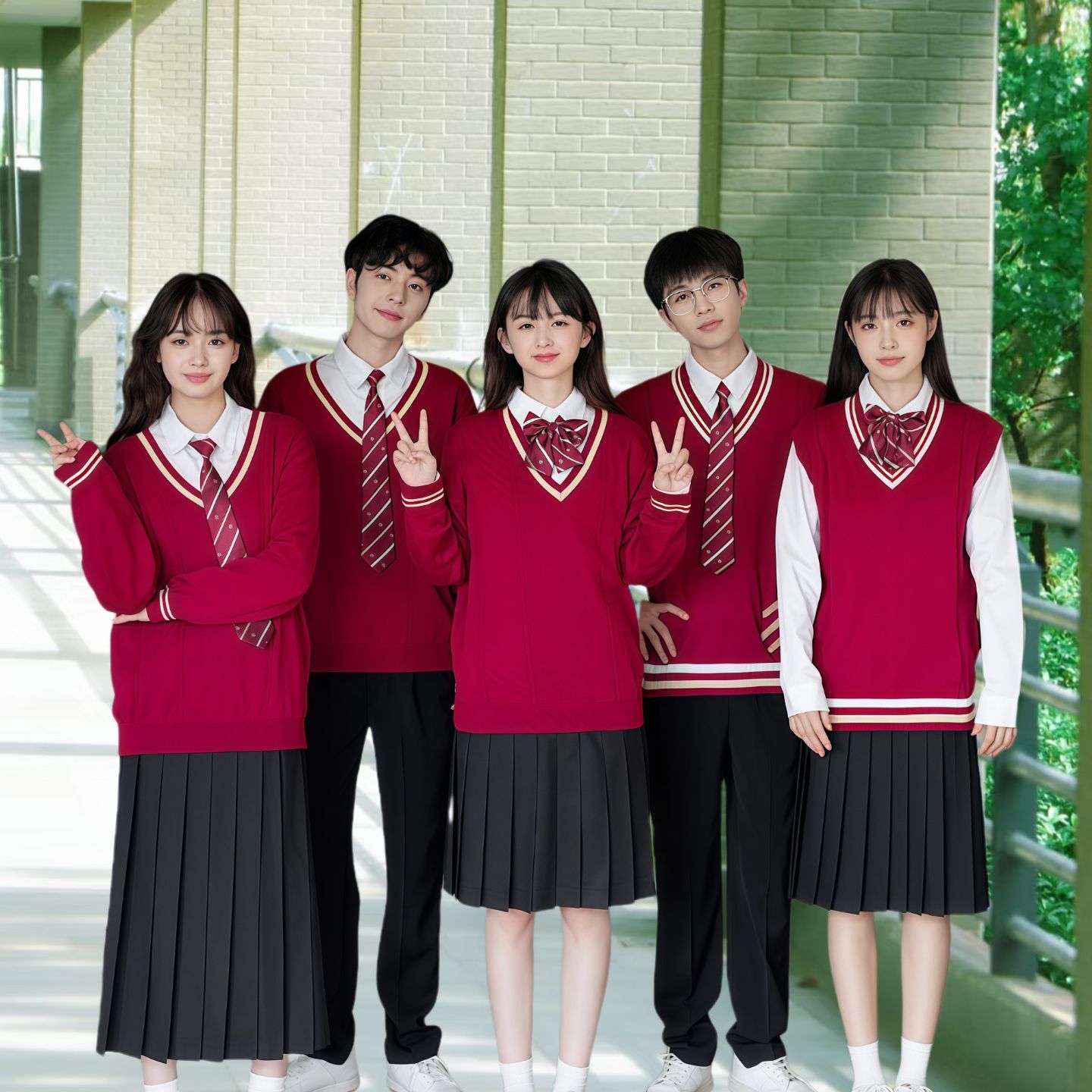 Jk Uniform Red Sweater Class Uniform Preppy Style Junior High School and High School Student Graduation Sports Meeting Choir Performance Costume