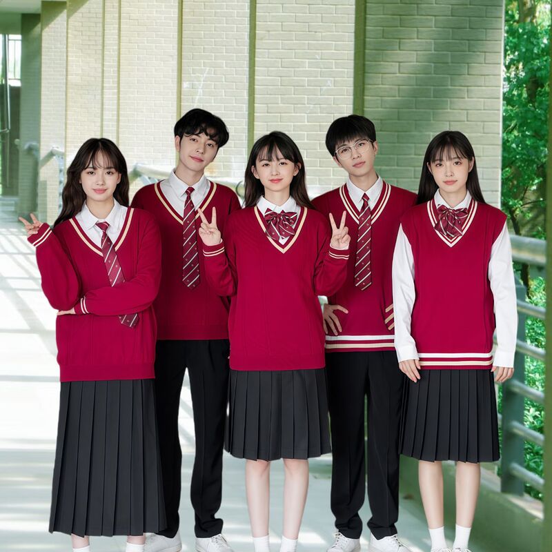 Jk Uniform Red Sweater Class Uniform Preppy Style Junior High School and High School Student Graduation Sports Meeting Choir Performance Costume Jk Uniform Red Sweater Class Uniform Preppy Style Junior High School and High School Student Graduation Sports Meeting Choir Performance Costume