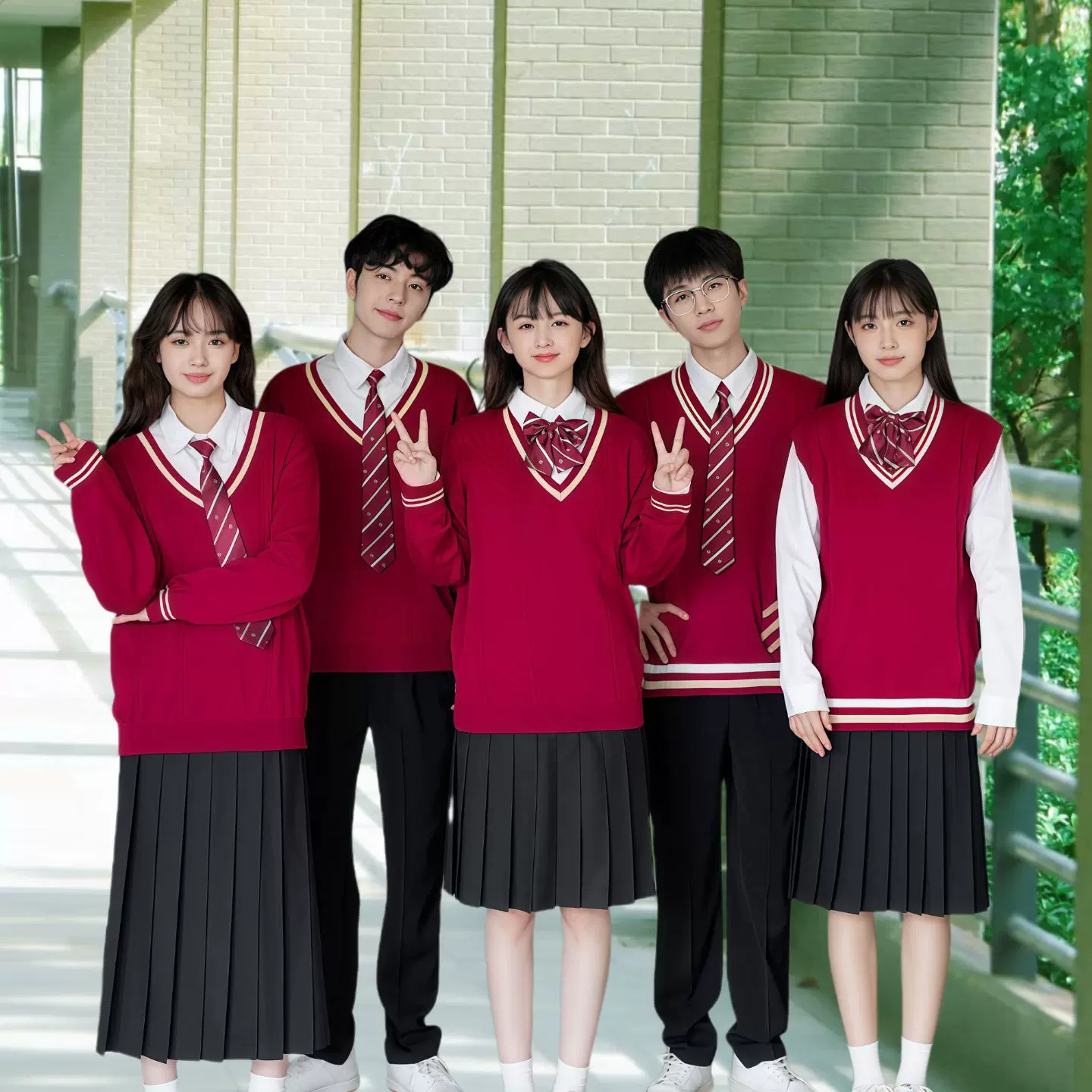jk制服红色毛衣班服学院风初中高中学生毕业运动会合唱团演出服装