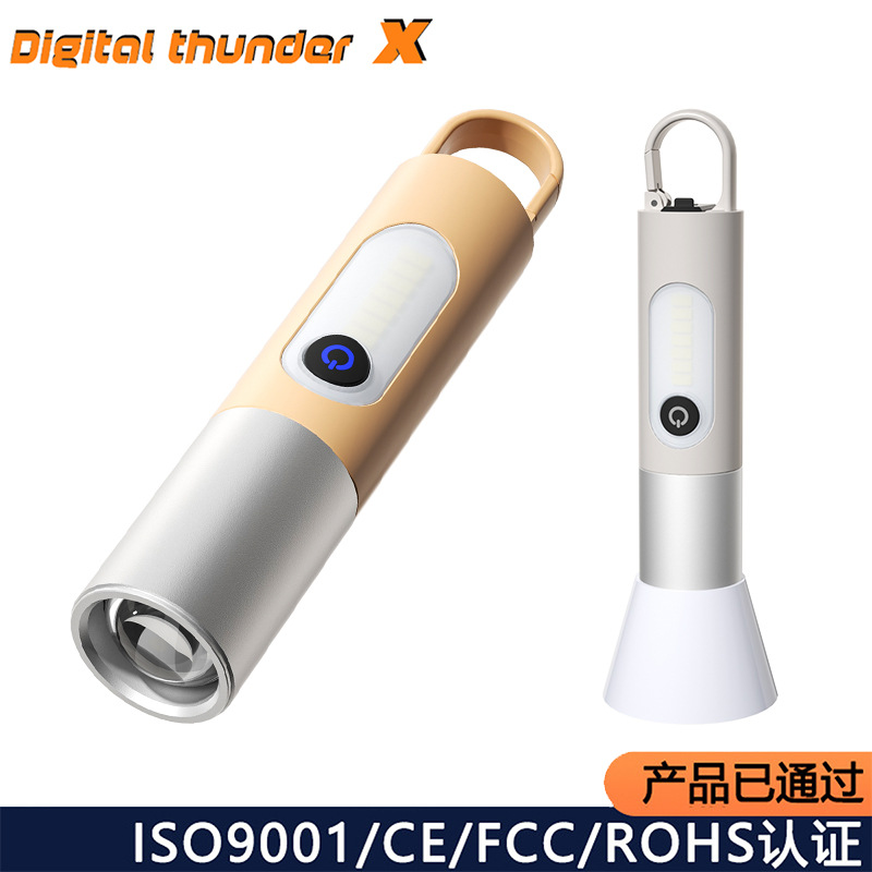 Nuevo al aire libre multi-función linterna escalada gancho P50 recargable fuerte luz linterna camping pantalla trabajo luz lateral