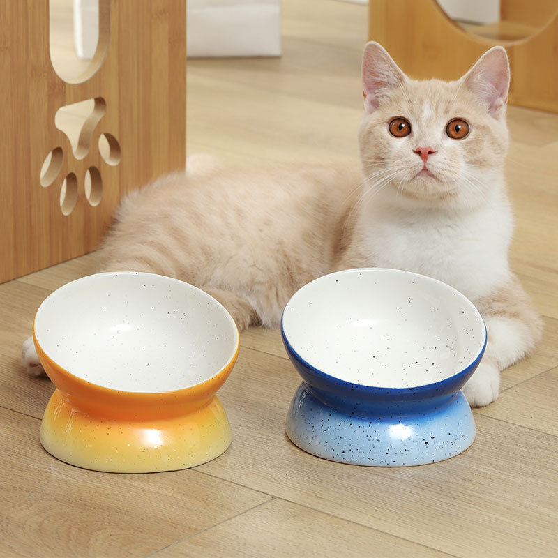 Ceramic Cat Bowl Protects Cervical Spine Oblique Mouth High Foot Dog Cat Food Bowl Cat Food Basin Meal Basin Pet Supplies Anti-overturning