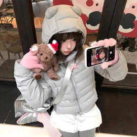 韩系复古轻薄小熊耳朵排骨棉服女2025冬季新款保暖百搭高级感棉衣