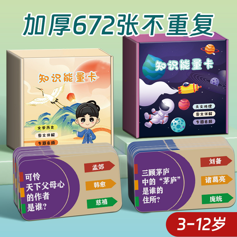 Knowledge Energy Card Encyclopedia of Primary School Students Common Sense Fun Card Idioms Solitaire Poker Children's Educational Toys