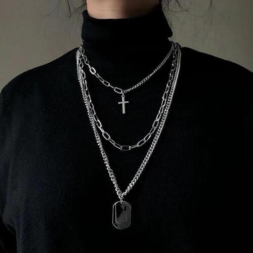 Western and Eastern Instagram Influencer Cross Pendant Necklace, Korean Minimalist Sweatshirt Style, Layered Hip-Hop Multi-Purpose Titanium Steel Necklace