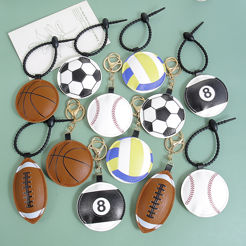 Customizable Logo Leather Pendant Basketball Football Rugby Baseball Black Volleyball Shaped Keychain Bag Charm
