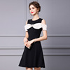 Bowknot one line sleeve high waist slim A-line skirt