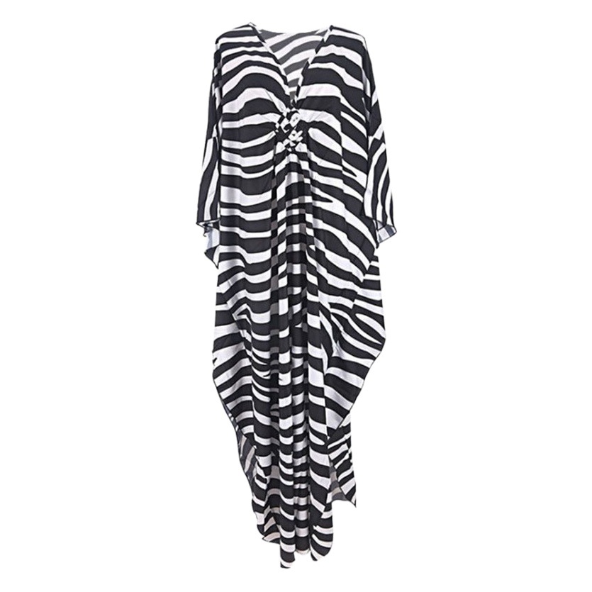 European and American Style Polyester Printed Front-Woven Beach Sun Protection Shirt Vacation Loose Dress Bikini Cover-Up Cross-Border