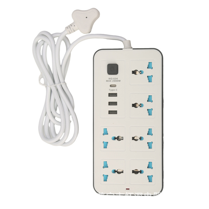 3USB + 1PD fabricantes al por mayor enchufe de comercio exterior enchufe multifuncional mezcla de color blanco y negro con antichoque eléctrico puerta de seguridad azul cielo
