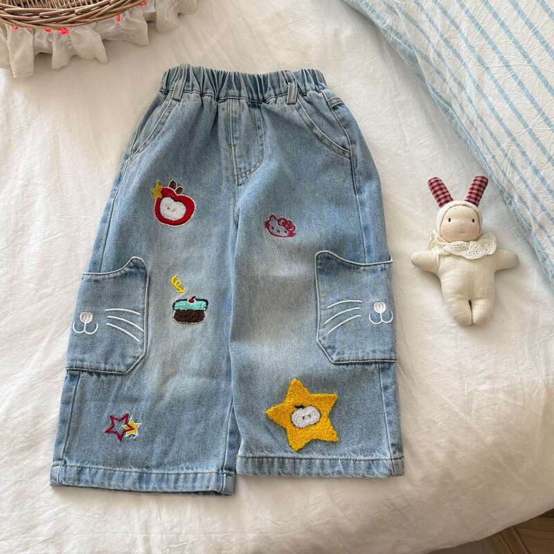 timo girls' autumn pants 2026 new stylish baby jeans children's girls' spring and autumn fashionable cargo wide-leg pants