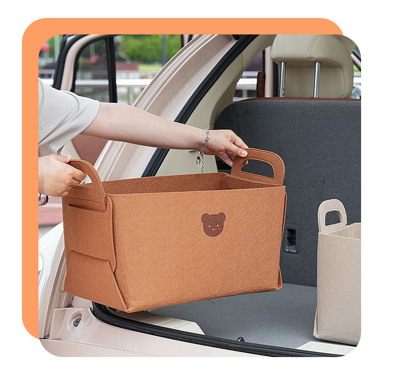 Cartoon Bear Car Trunk Storage Box Felt Foldableable Car Storage Basket Large Capacity Car Storage Box