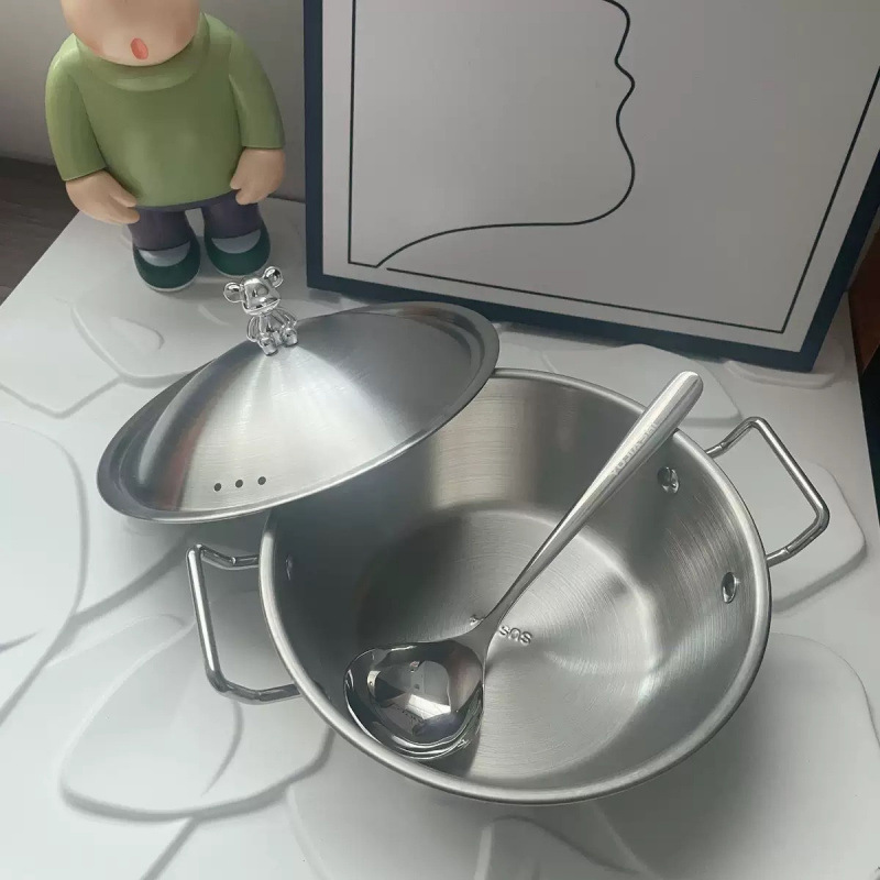 【17CM】한국식 쌍귀막걸리그릇 대형 + 한식 큰 스푼 + 곰뚜껑