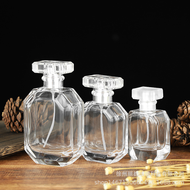 批发现货香水玻璃瓶30ml 50ml卡口喷雾便携分装空瓶透明多边形100