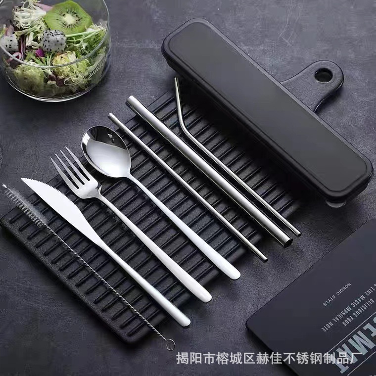 Creative 304 Stainless Steel Straw Portable Outdoor Knife Fork Spoon Western Tableware Set for Amazon EU/US