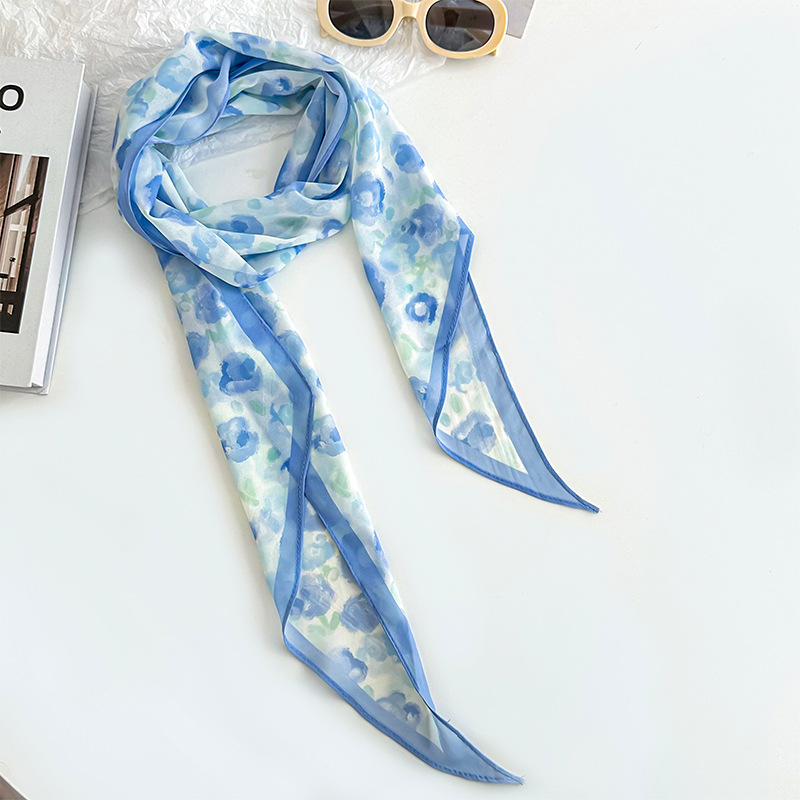 Bufanda de seda, banda larga, sentido de alta calidad, flor de doble cara, sentido de la atmósfera coreana, pañuelo, cinturón para el cabello, bufanda decorativa, bufanda fina, chal