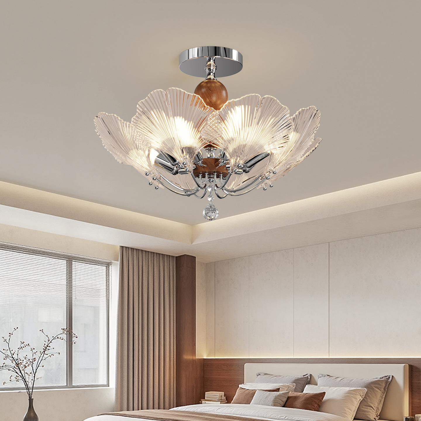 Gran vista jardín de estilo medieval dormitorio luz de techo vidrio atmosférico de alto nivel sensación de madera sala de libros de color Zhongshan lámparas 179L