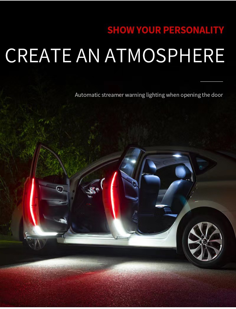 Cross-border explosions 12v car door running water scanning led light bar magic red white light anti-collision warning light flash