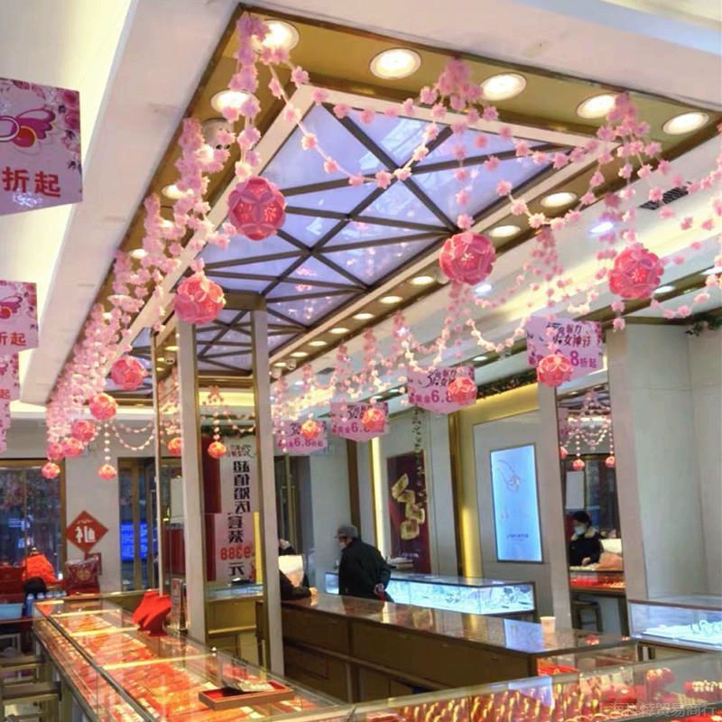 Qixi магазин торговый центр украшения ювелирные изделия Золотой магазин салон красоты окружающая среда макет шифон цветок строка подвесные украшения