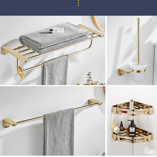 Exquisite Imported Luxury Bathroom Hooks Set Gold Towel Rack and Hand Towel Bar Set Engineering Hotel Stainless Steel Hardware Storage Rack
