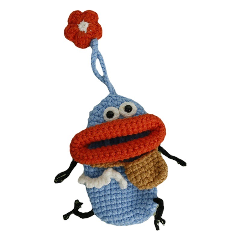 Cartoon cute hand-woven sausage mouth key bag woven women's wool crocheted earphone bag hand-made coin purse