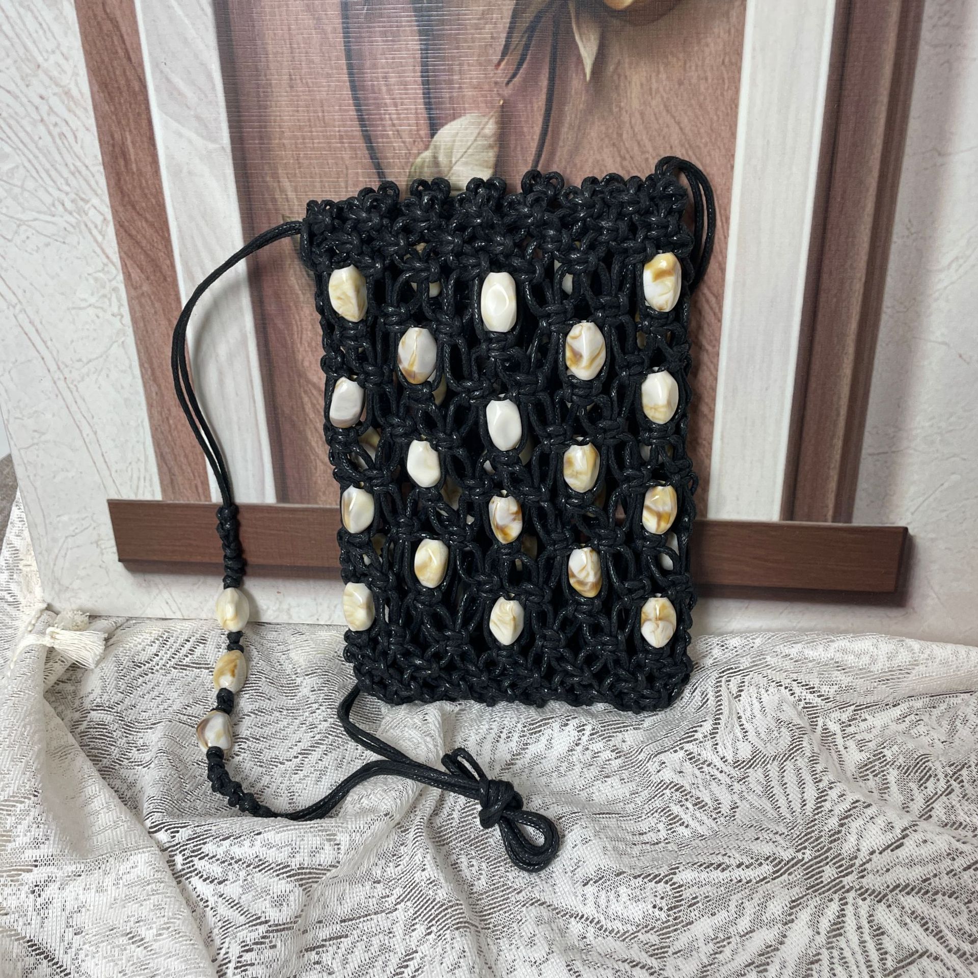 Summer New Bohemian Beaded Wax Rope Phone Bag Luxury Niche Crossbody Bag Versatile Vacation Shoulder Bag For Women - Thumbnail 4