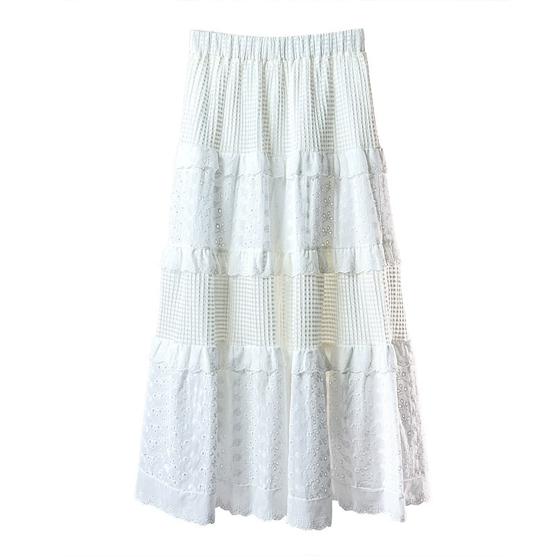 Тяжелая промышленная вышивка хлопчатобумажная юбка 2024 весной новый нежный стиль дизайн