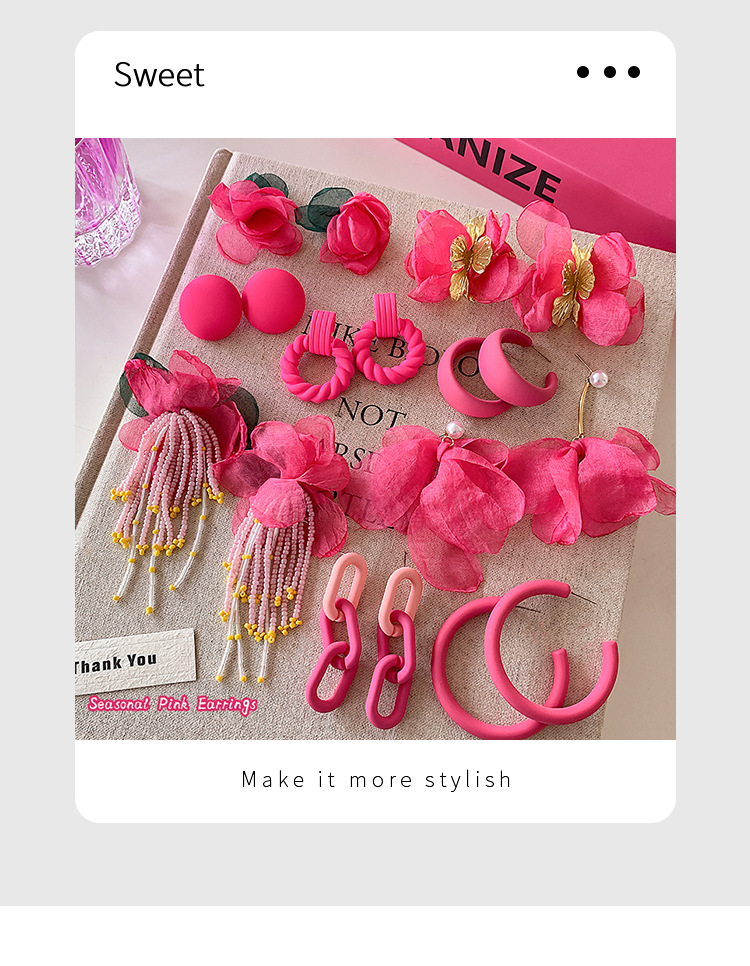 12g Weight 1 Pair Cute Sweet Geometric Flower Alloy Cloth Drop Earrings Ear Studs