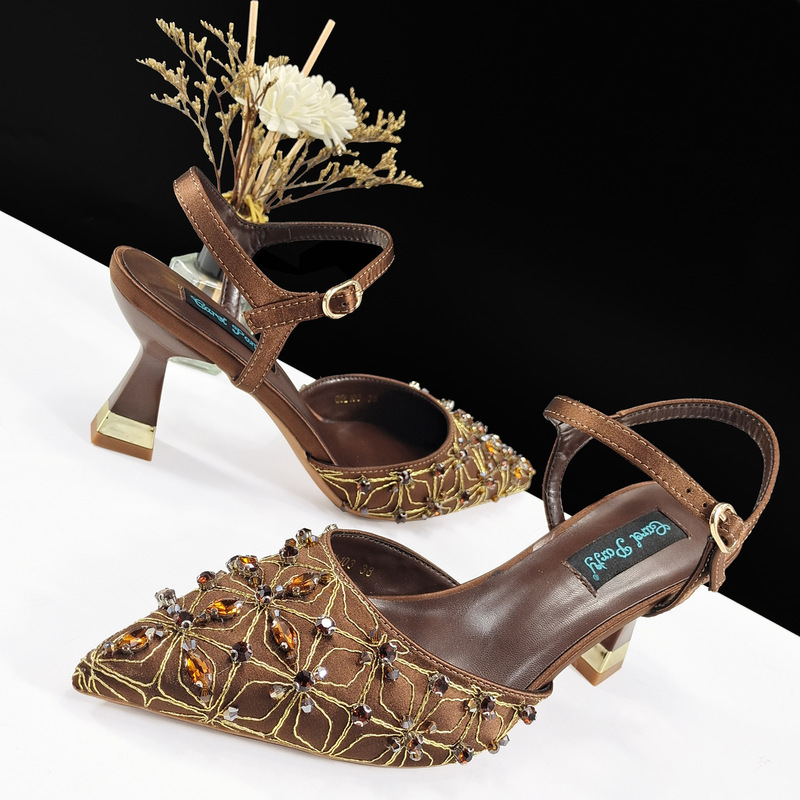 High-End Satin Full-Diamond Women's Shoes with Embroidered Rhinestones and Open Back High Heels, Exclusively for Cross-Border Sales of Banquet Dress Shoes for Women, Wholesale