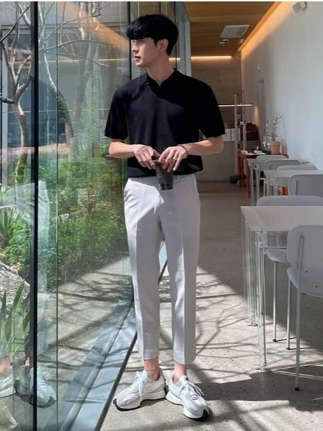 Polo de cercanías suave y ceroso, tejido mezclado de seda de hielo, manga corta, ligero y sedoso, no es fácil de penetrar, camisa de fondo superior coreana