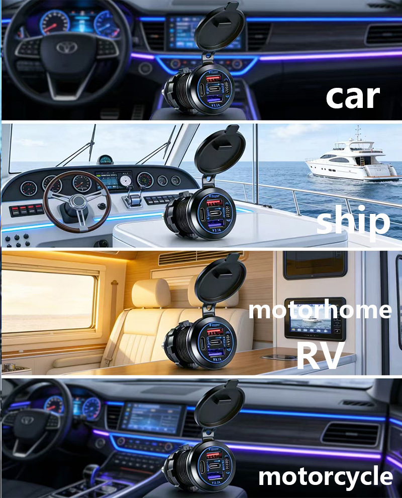 Car and Motorcycle USB Charging Port 12V Cigarette Lighter Modification Car Fast Charger Electric Vehicle Phone Charger