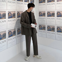 BJ男士休闲西装外套春季韩版潮流宽松直筒西裤两件套西服套装