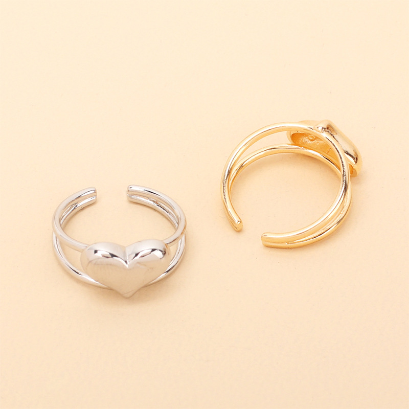3g Weight Women'S Gender Gold, Silver Color Simple Heart Alloy Open Ring Wholesale 5