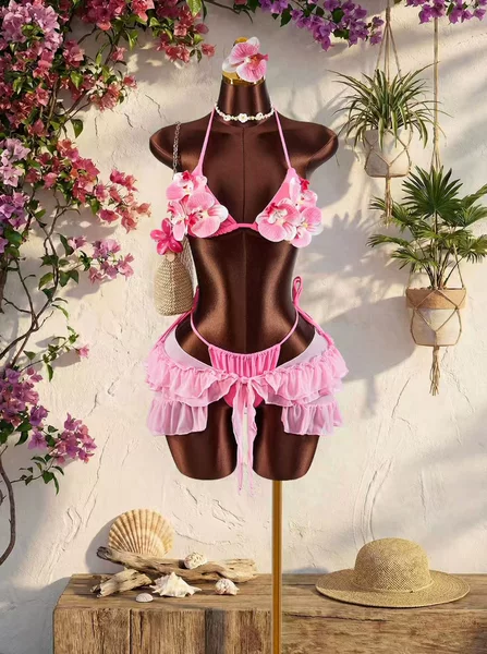 2026 European and American New Style Printed Bikini Tie-Neck Swimwear Women's Bikini Three-Piece Set Floral Swimsuit