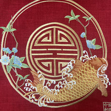 新中式棉麻刺绣沙发布红木家具四季通用靠垫坐垫抱枕桌旗面料批发