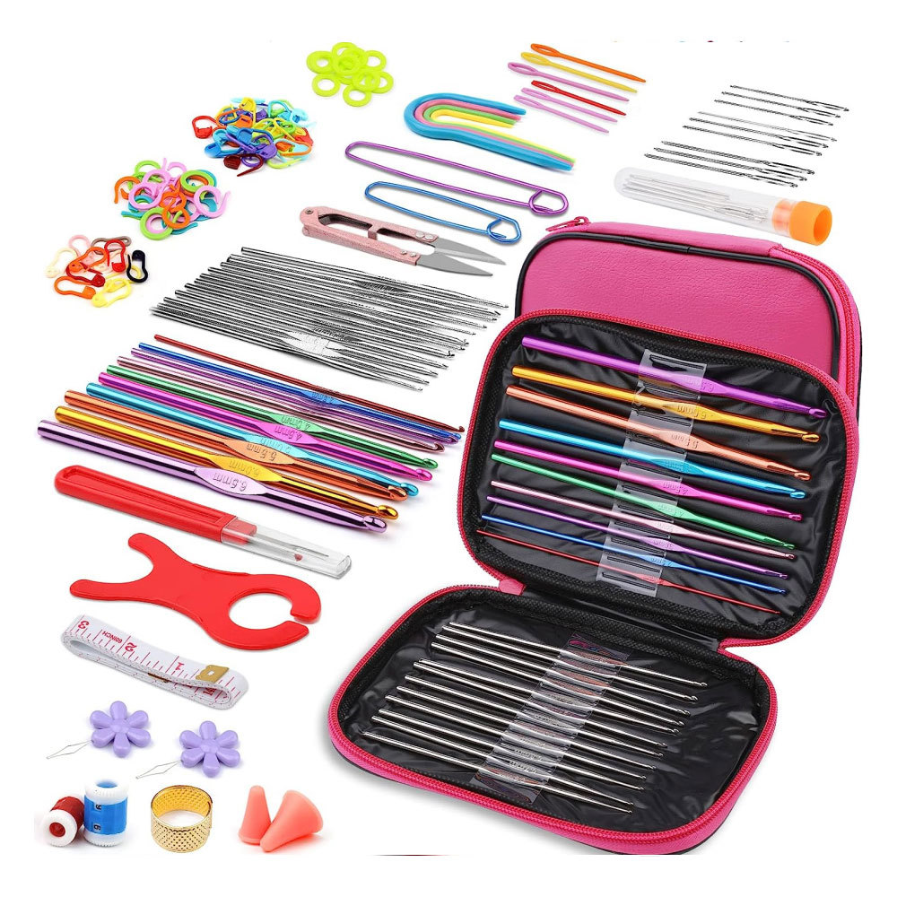 Nuevo juego de crochet de metal, juego de crochet de lana de alúmina de color, juego de gancho de múltiples piezas de herramienta tejida