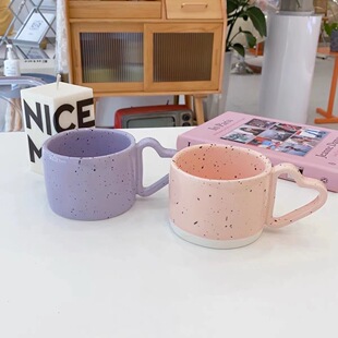 Korea export creative ceramic mug heart handle high color value household water Cup ins style breakfast Milk Cup
