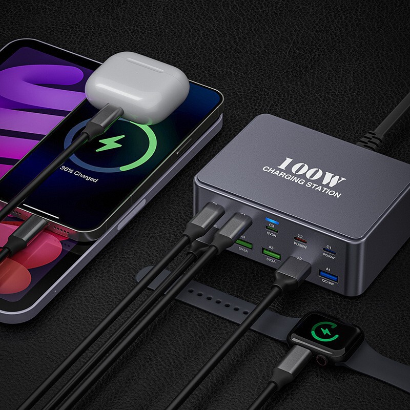 Multi-Port Pd USB Charging Stand Travel Studio 100W Charging Head Fast Charging Strip Mobile Phone Fast Charger