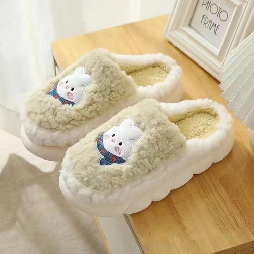 Plush slippers new style warm and heightening indoor cotton slippers soft bottom home slippers couple autumn and winter cartoon cute