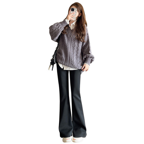 Women's Micro-A-line Suit Pants 2025 Spring and Autumn Season Petite Heel Pants High-Waisted Slimming Draping Black Tapered Pants