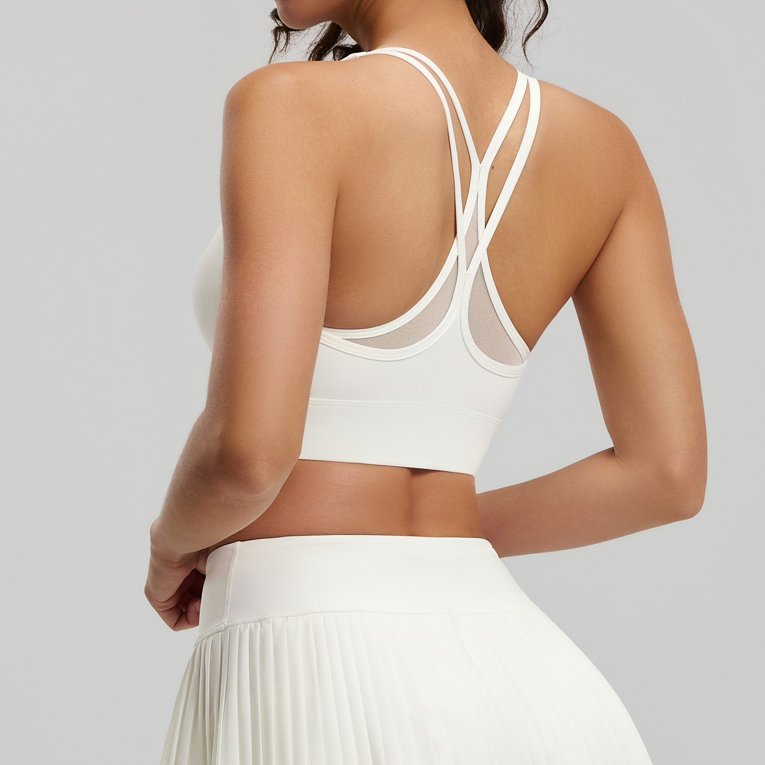 Bra de malla cruzada de color sólido de belleza de espalda antichoque acondicionamiento de yoga ropa interior se puede usar fuera chaleco de aire permeable mujer