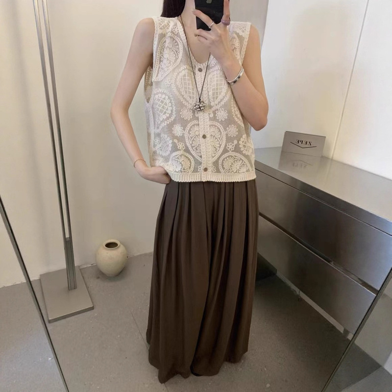 French Design Crochet Hollow Knitted Vest for Women's Summer Outer Wear Sleeveless Cardigan Versatile Top