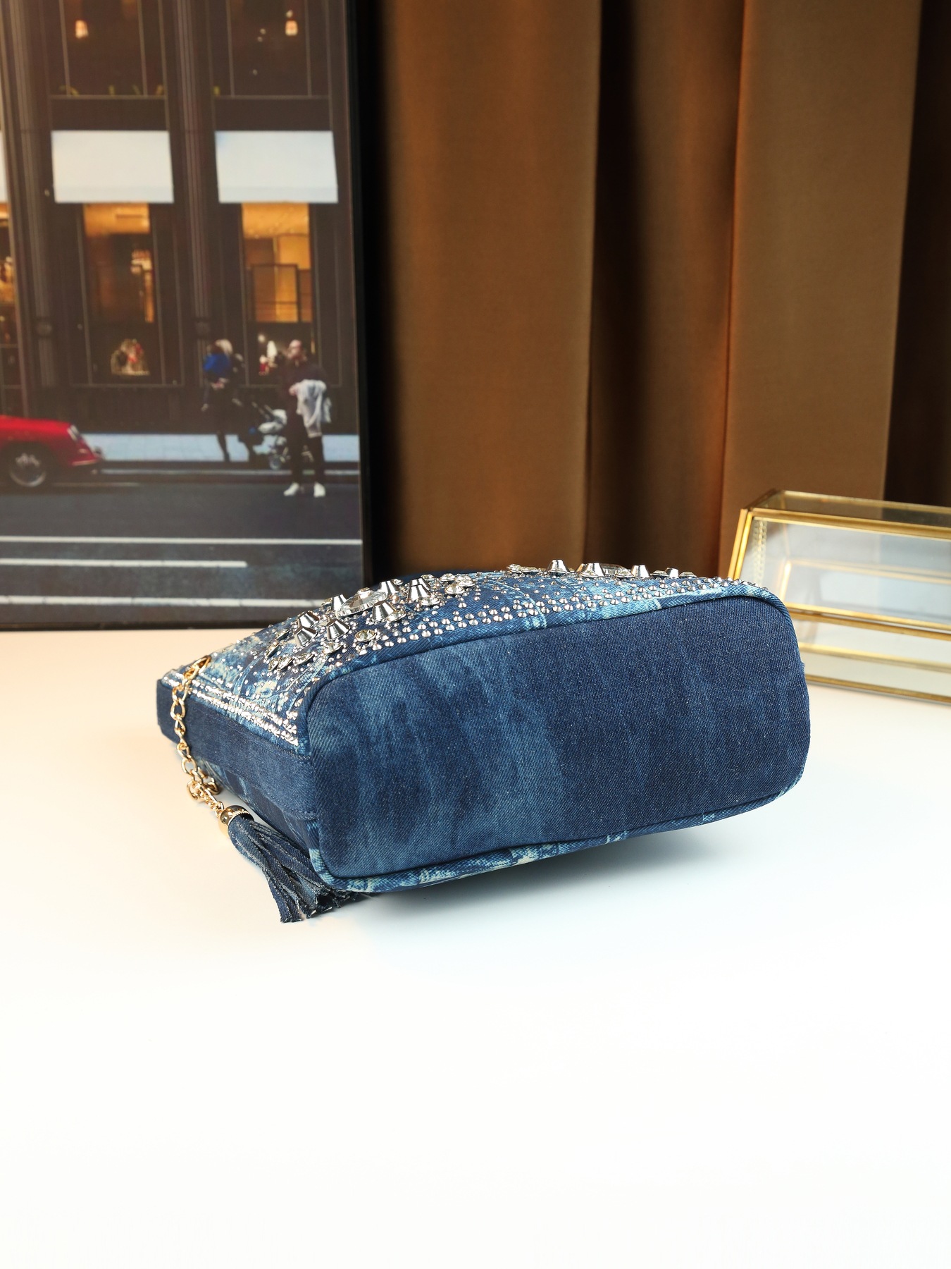 Borsa a spalla da donna in jeans con strass borsa a tracolla_voghion.com