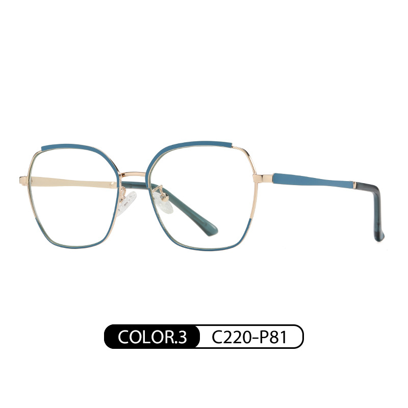 Nuevas gafas europeas y americanas marco de las mujeres de moda de dos colores de metal gafas lisas JS8636 miopía anti-azul gafas de luz