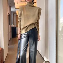 辣妹黑色pu皮裤女装2023秋冬新款高腰直筒裤胖mm女大码显瘦九分裤