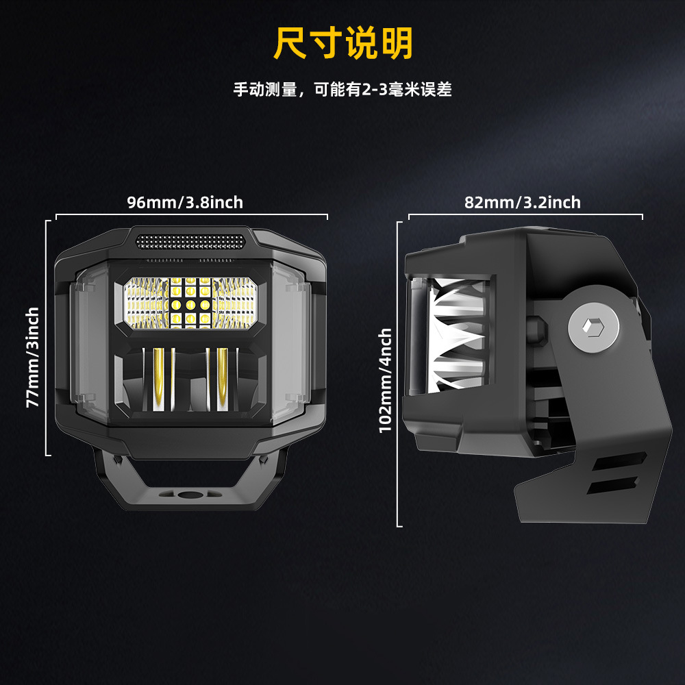 Cube Led Spot Light 3 Inch Spot Flood Diffuse Combo Beam Led Pods with Amber DRL 270° Beam Side Shooter for UTV 4X4 Trucks ATV