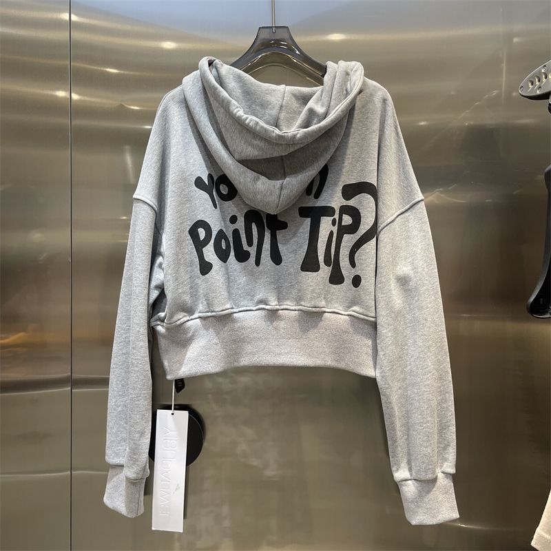 Outlets ~ Counter Withdrawal Grey Joker Loose Printed Letter Korean Style Foreign Style Short Hooded Sweatshirt Women Outlets ~ Counter Withdrawal Grey Joker Loose Printed Letter Korean Style Foreign Style Short Hooded Sweatshirt Women