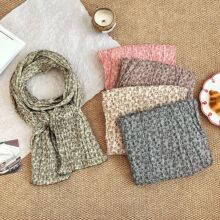 冬季围巾韩系氛围感新款撞色褶皱碎花棉麻围巾护颈肩丝巾围脖披肩