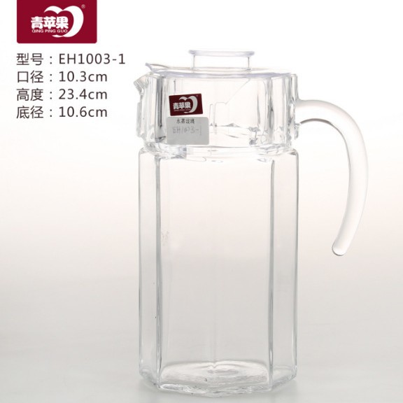 Manzana verde 1.25L gran olla octogonal hervidor de agua fría olla de jugo de cerveza olla de agua de vidrio serie EH1003-1