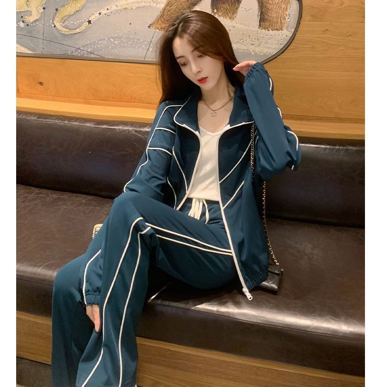胖MM大码休闲运动套装女秋冬加绒小个子洋气减龄阔腿裤设计感时尚|undefined